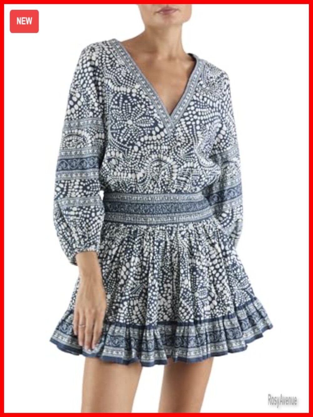 Cotton Swing Mini Dress V-Neck Balloon Sleeve Casual Pull On